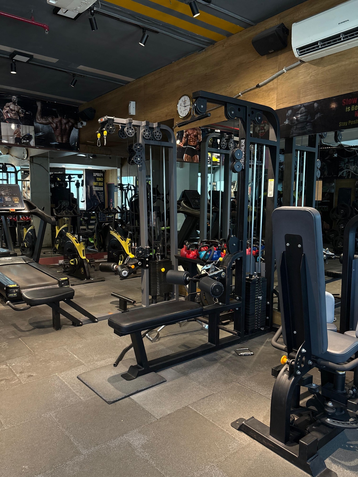 Treadmills, bikes and motivation wall